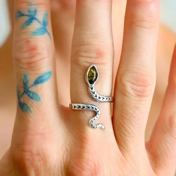 Amber Snake Ring- 925 Sterling Silver Adjustable Ring-Goth Chic - Picture 2 of 4